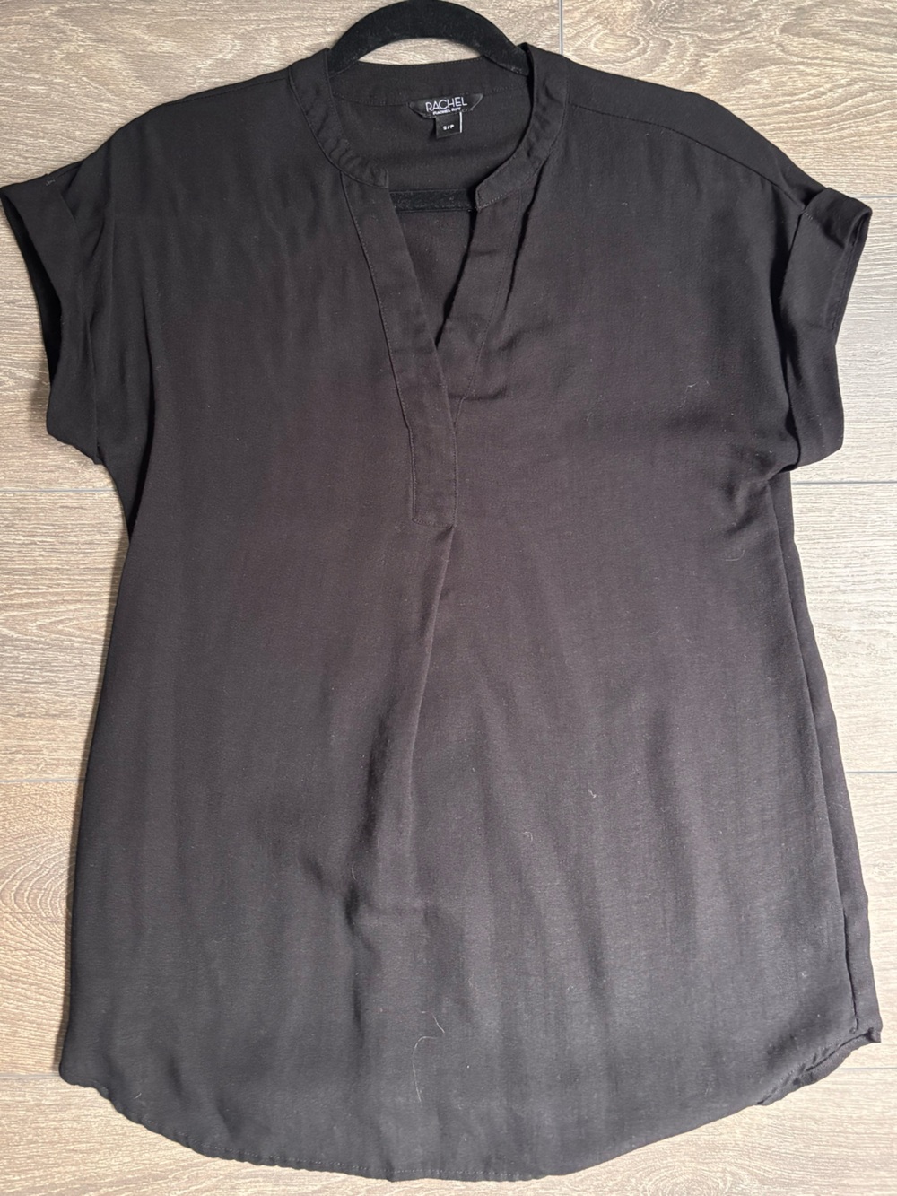 Black Short-Sleeve Split-Neck Tunic Top
